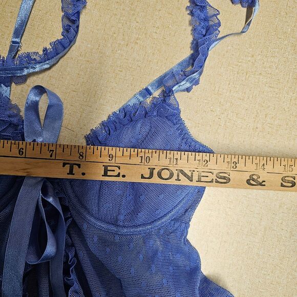 Frederick's of Hollywood Purple lace Tie Front Nightie Lingerie Babydoll Teddy - Picture 8 of 11